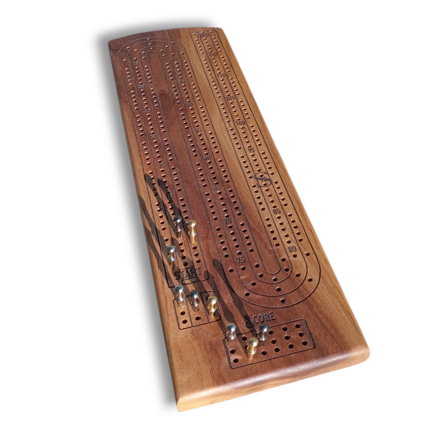 Handcrafted Wood Cribbage Boards with peg storage. A practical gift for all occasions.