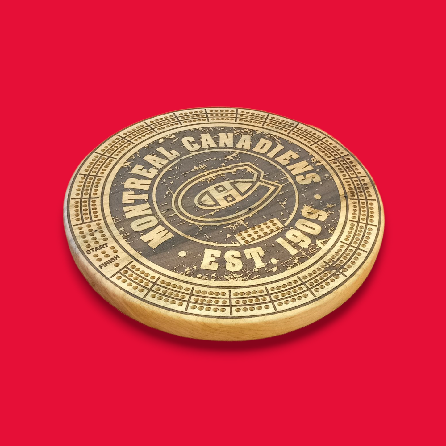 Sports Unique Round Hardwood Cribbage Boards with in board peg storage.