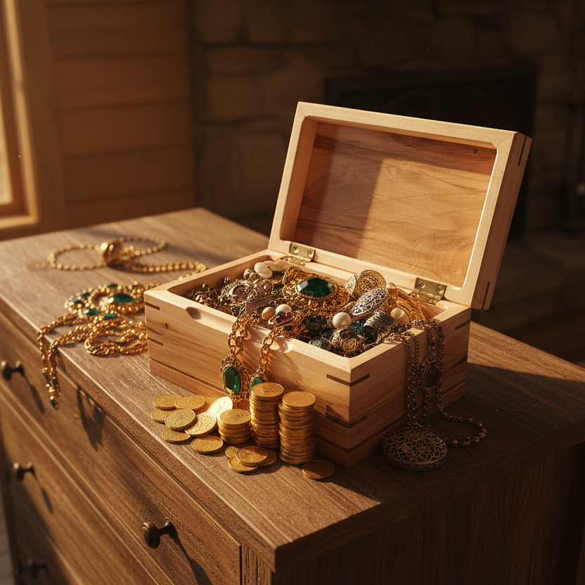 Handcrafted hardwood memory keepsake box with felt lining and brass hinges for preserving precious memories