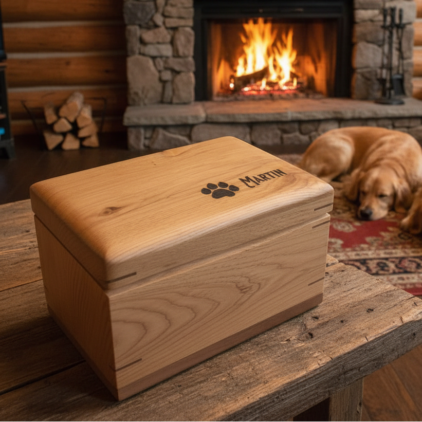 Custom Wood box Urn For Animal Ashes - Paw Prints Keepsake