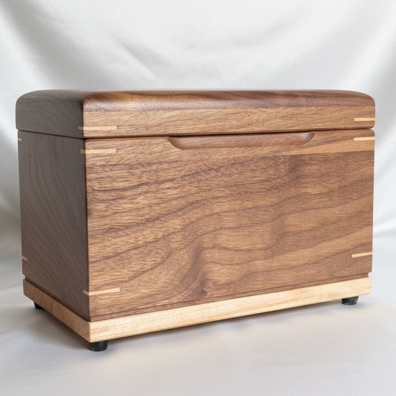 Custom wooden urn handcrafted treasure chest design made in Canada