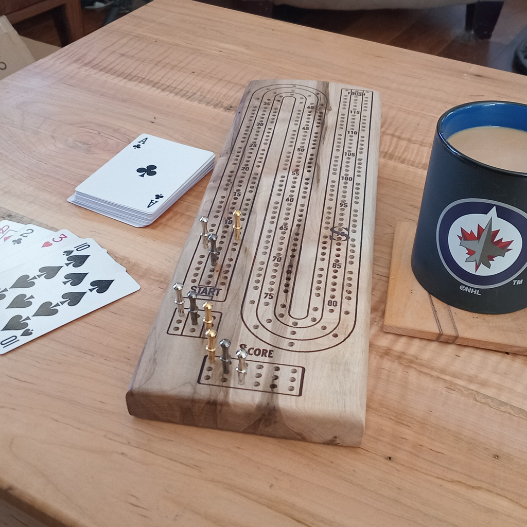 Handcrafted Wood Cribbage Boards with peg storage. Game gift idea.