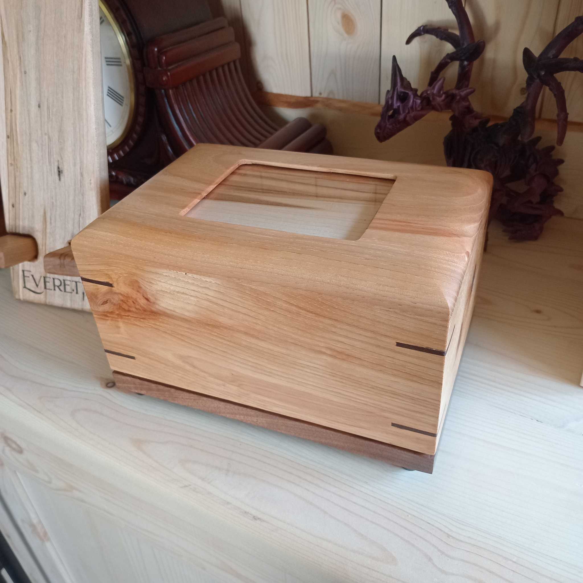 Custom personalized hardwood pet urn with paw prints and photo slot handcrafted memorial urn