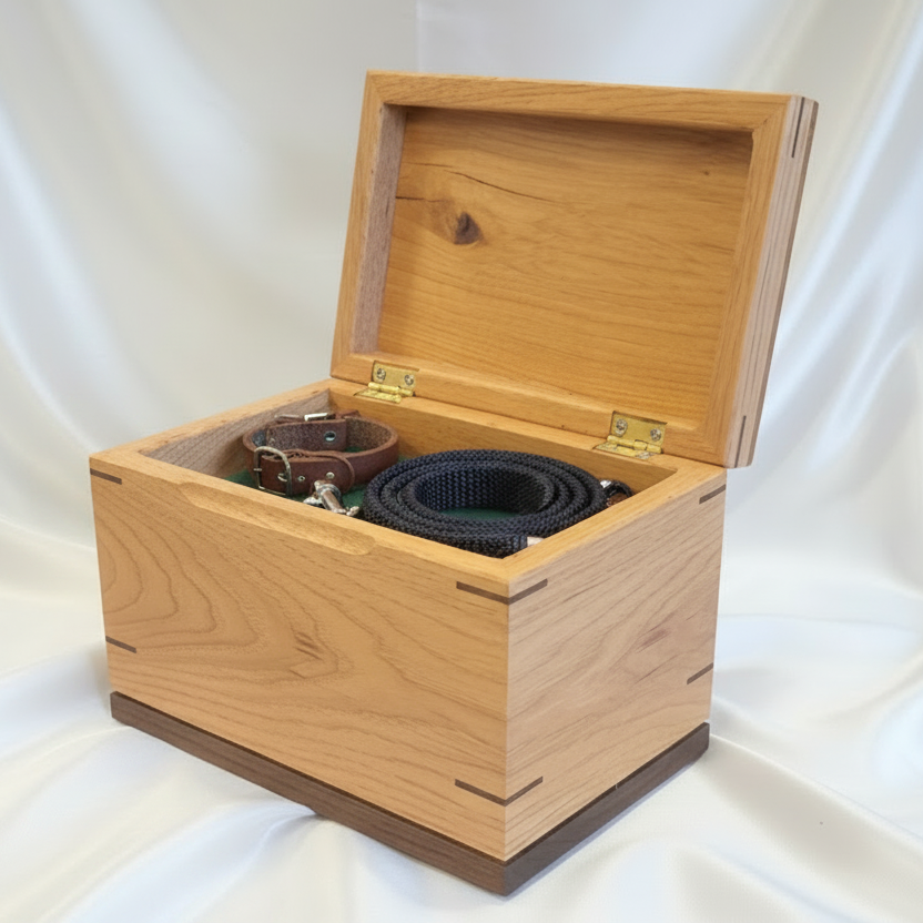 Handcrafted custom wood box urn with paw prints for pet ashes keepsake