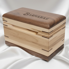 Custom wood box urn with paw print design for animal ashes keepsake