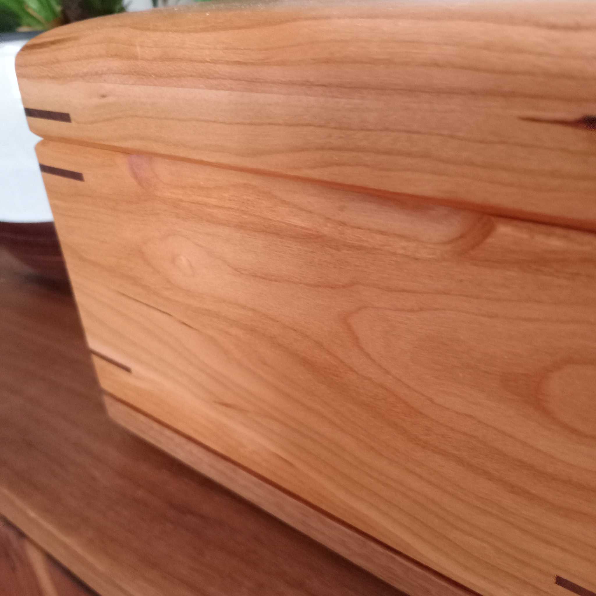 Handcrafted hardwood memory keepsake box with brass hinges and felt lining for storing treasured mementos