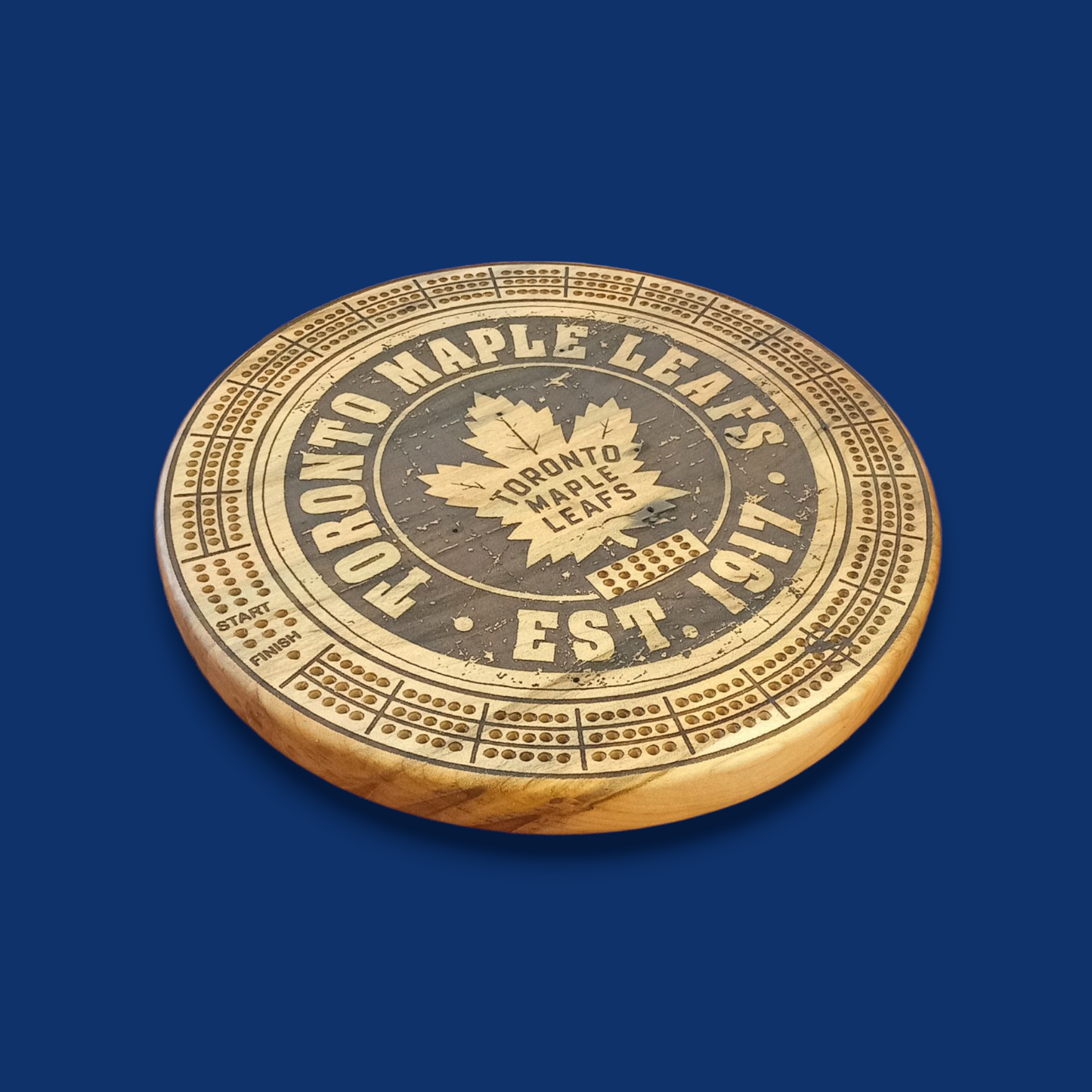 Sports Unique Round Hardwood Cribbage Boards with in board peg storage.