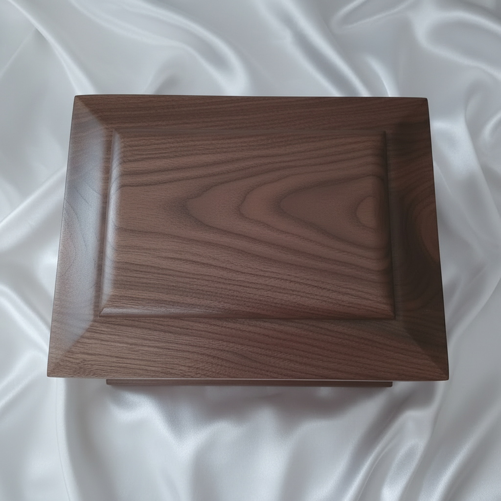 Traditional handmade memorial urn crafted from solid hardwood with a clean, timeless design for cremation ashes