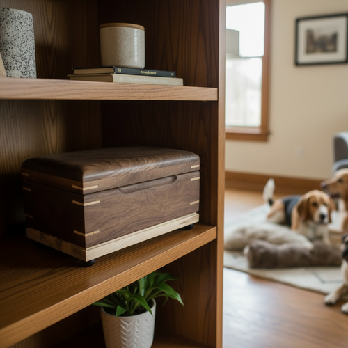 Handcrafted custom wood box urn with paw prints for pet ashes keepsake