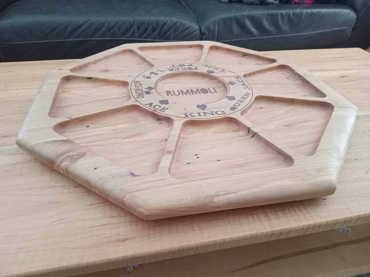 Handcrafted Wood Rummoli game boards. Lazy Susan option.