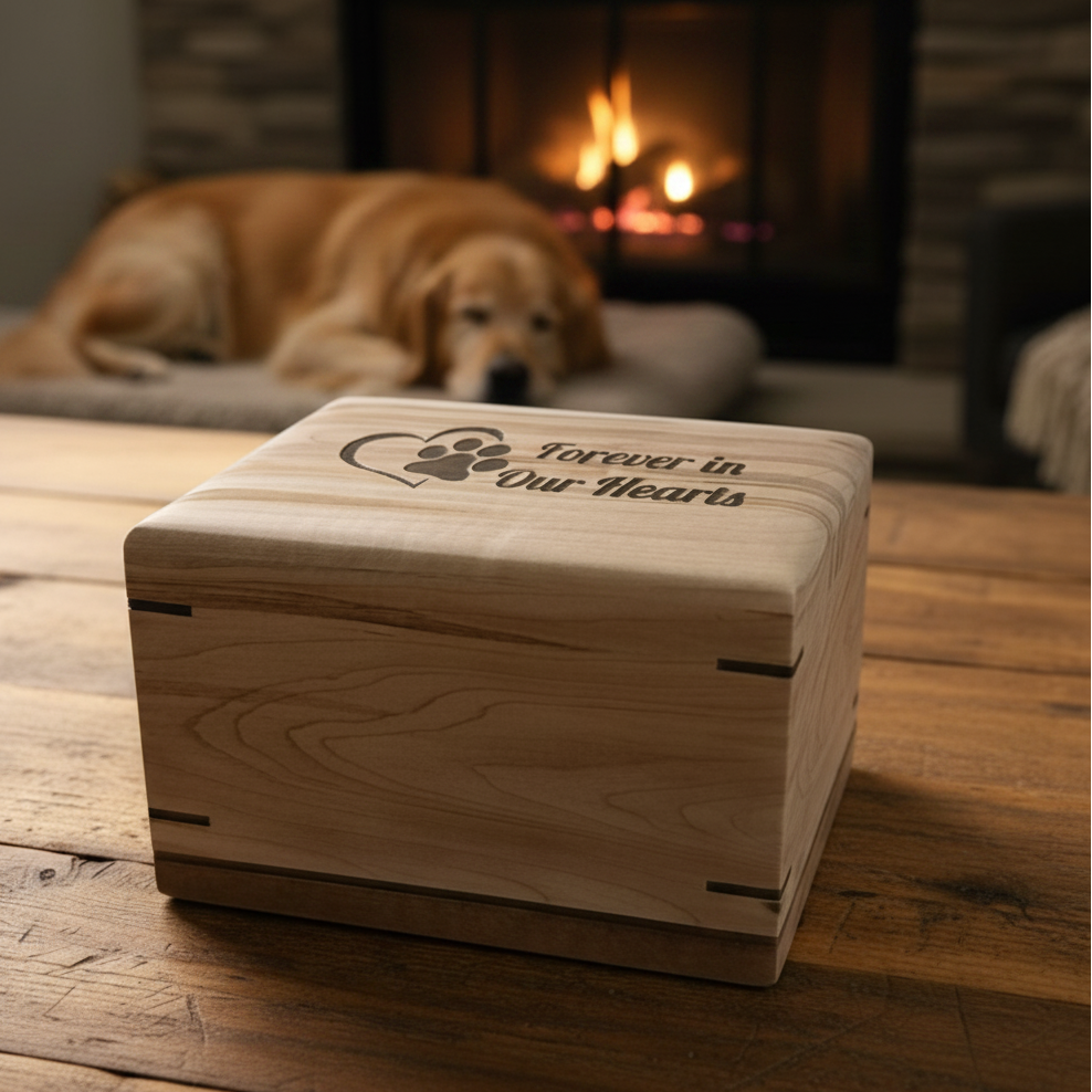 Wooden Urn For Animal Ashes - Made In Canada - Paw Prints Urn