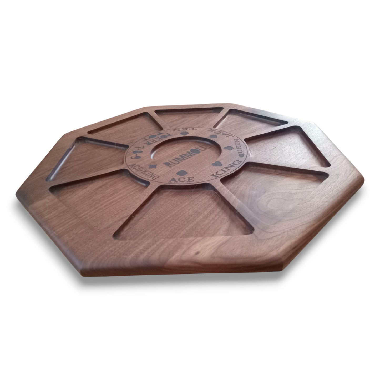 Handcrafted Wood Rummoli game boards. Lazy Susan option.