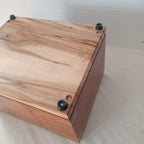 Handmade custom wooden urn shaped like a treasure chest, crafted in Canada with secure closure and customizable engraving options
