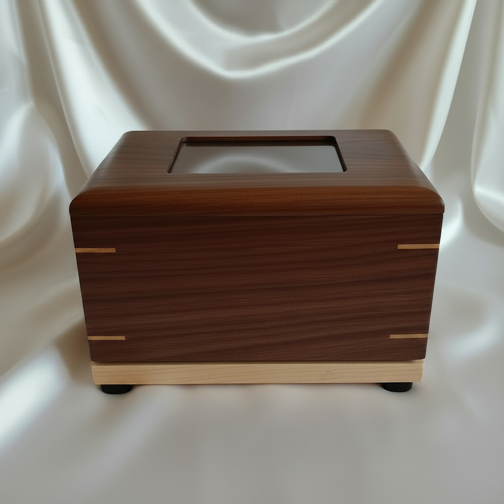Custom Personalized Hardwood Pet Urn For Ashes - Paw Prints Photo