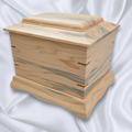 Traditional handmade memorial wooden urn for cremation ashes with a smooth finish and secure lid
