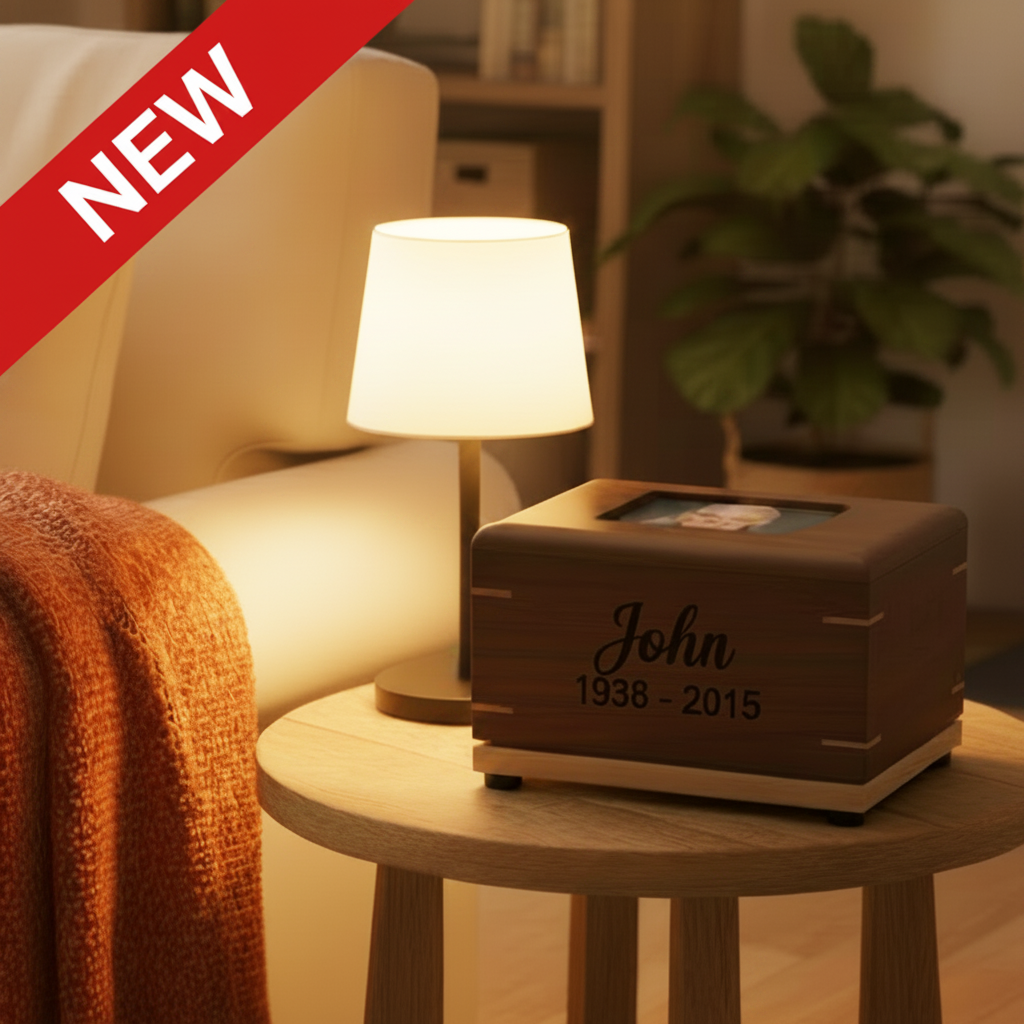 Custom Personalized Hardwood Photo Urn For Ashes -Memorywood Urn
