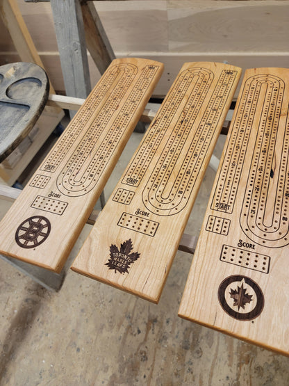 Sports Unique Round Hardwood Cribbage Boards with in board peg storage.