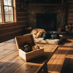 Handcrafted cremation urn for pets made of solid hardwood with custom engraving option and natural wood grain design