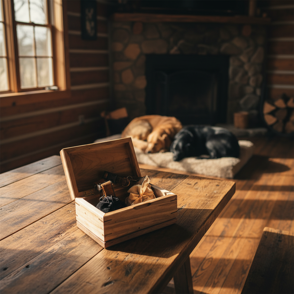 Handcrafted cremation urn for pets made of solid hardwood with custom engraving option and natural wood grain design