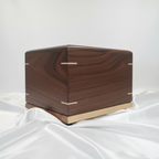 Personalized wooden urn handcrafted from solid hardwood with secure closure and natural finish