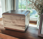Personalized custom hardwood urn handcrafted from solid wood with elegant design and secure closure