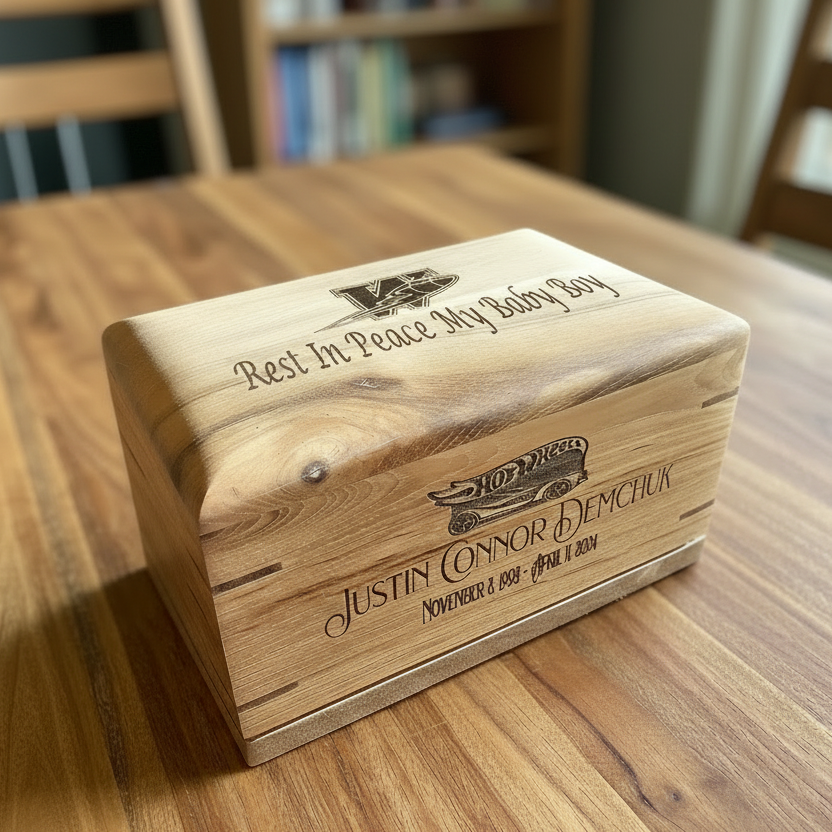 Personalized wooden urn Twilight Grove handcrafted solid hardwood urn for ashes with secure closure and natural finish