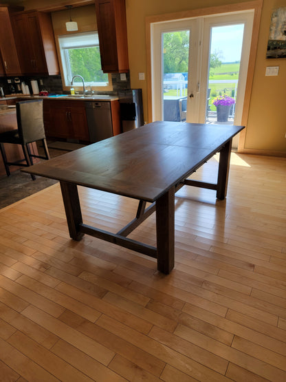 Wood table, kitchen table, Trestle Dining Set, dining chairs.