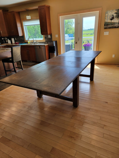 Wood table, kitchen table, Trestle Dining Set, dining chairs.