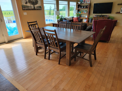 Wood table, kitchen table, Trestle Dining Set, dining chairs.