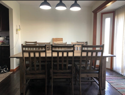 Wood table, kitchen table, Trestle Dining Set, dining chairs.